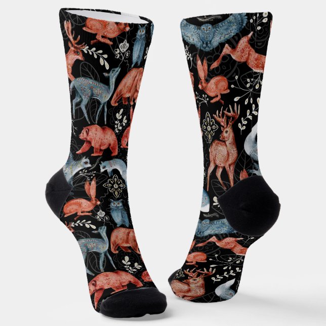 Chaussette Motif intrigué d'animaux de la forêt (Angulaire)