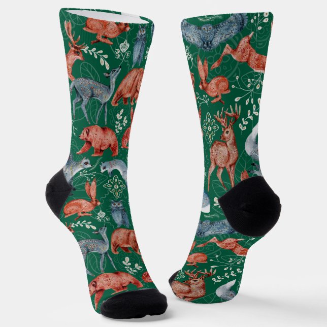 Chaussette Motif intrigué d'animaux de la forêt (Angulaire)