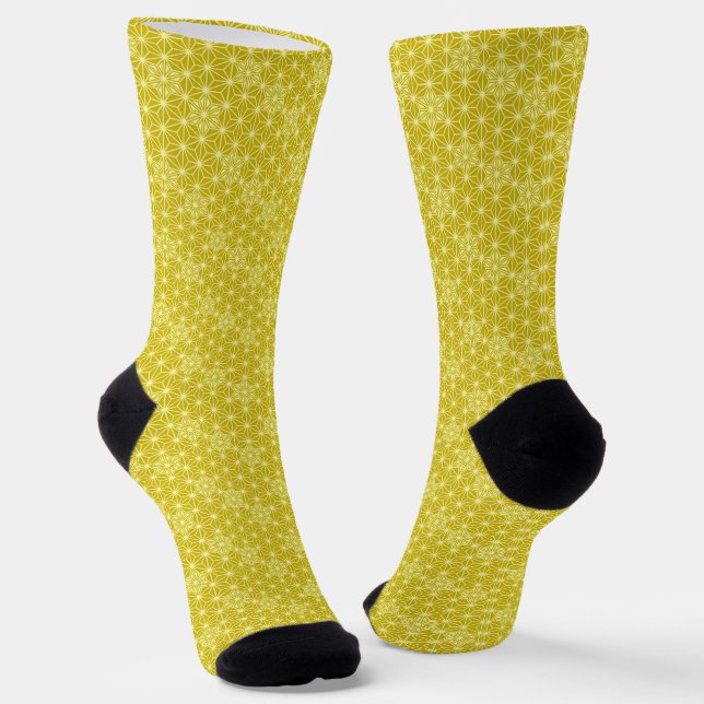 Chaussette Motif japonais Asanoha, or moutarde (Angulaire)