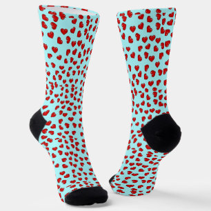 Chaussette Motif joli cœur rouge sur fond bleu