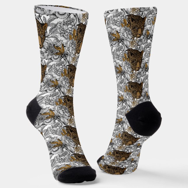 Chaussette Motif Leopard & Peonies (Angulaire)