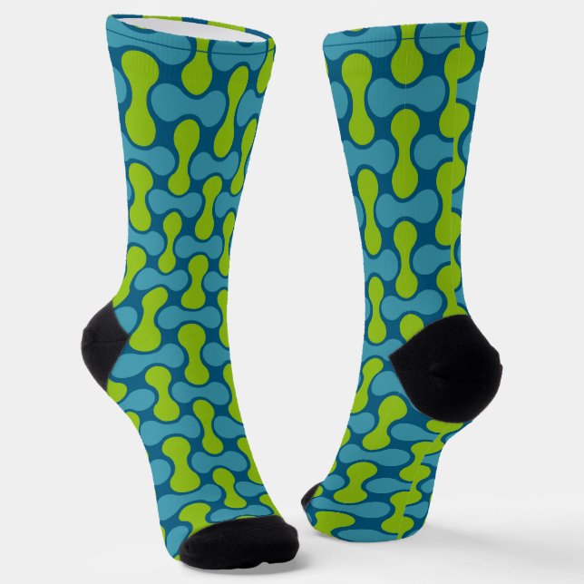 Chaussette Motif Lien Rétro Moderne en Bleu et Vert (Angulaire)