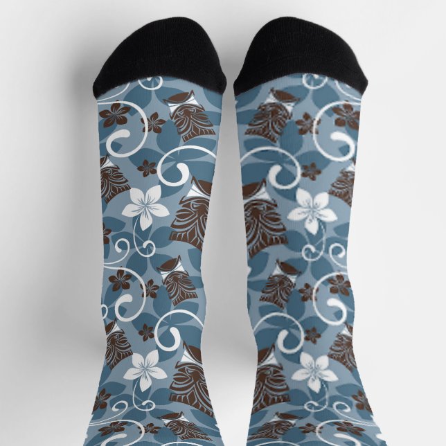 CHAUSSETTE MOTIF LUAU TIKI (BLEU) (Haut)