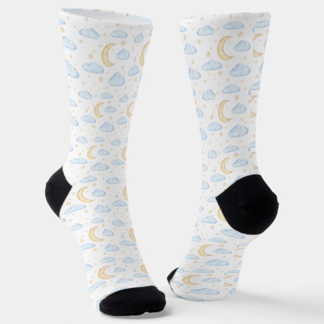 Chaussette Motif Lune Etoiles et Nuages Aquarelle (Angulaire)