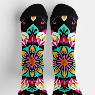 Chaussette Motif Mandala Floral Coloré