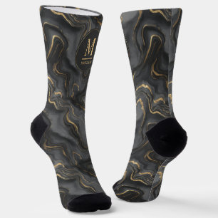 Chaussette Motif Marbre Paillettes Or Personnalisé Gris Noir 
