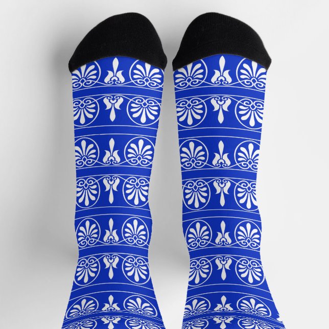 Chaussette Motif méditerranéen grec Arabesque bleu (Haut)