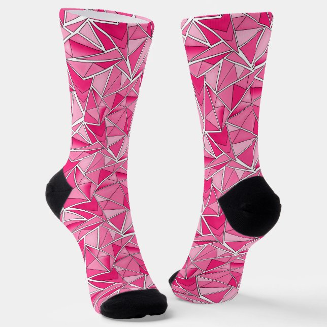 Chaussette Motif moderne de formes géométriques rose et cramo (Angulaire)