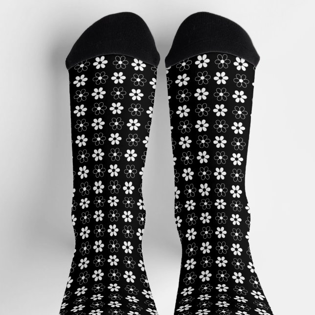 Chaussette Motif moderne noir et blanc sur chaussettes noires (Haut)