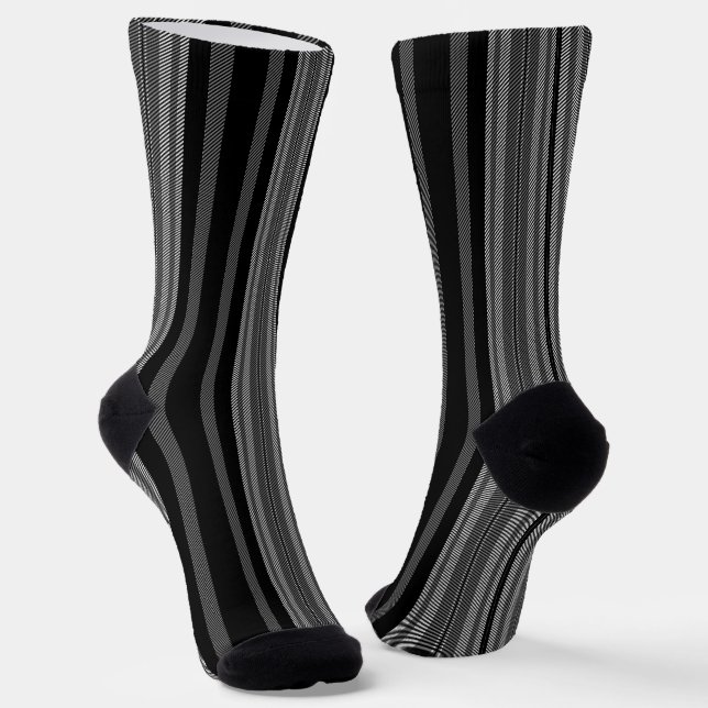 Chaussette Motif moderne noir gris blanc rayures (Angulaire)