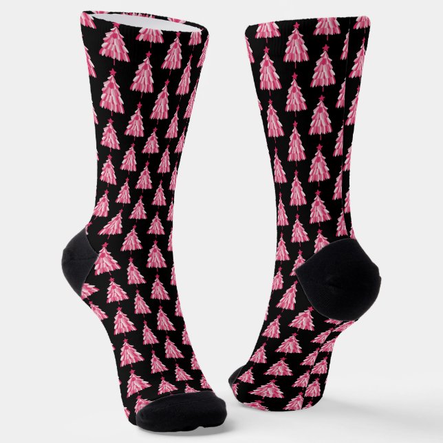 Chaussette Motif moderne Pink Black Christmas Tree (Angulaire)