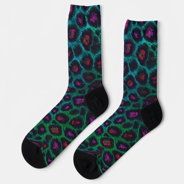Chaussette Motif Neon-Noir de léopard des neiges (Gauche)