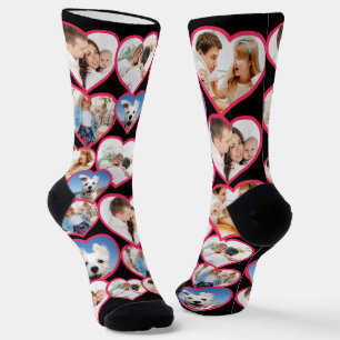 Chaussette Motif noir élégant de coeur rouge   5 Collage phot