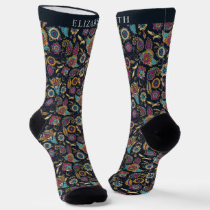 Chaussette Motif noir et rose bleu jaune Paisley