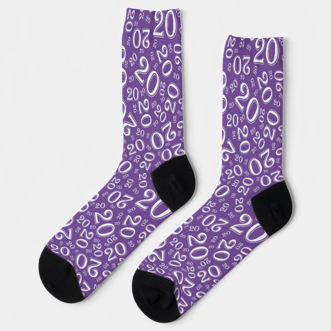 Chaussette Motif numérique aléatoire violet/blanc pour 20 ans (Gauche)