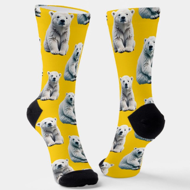 Chaussette Motif Ours Polaire Sur Jaune (Créateur téléchargé)