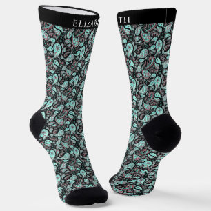 Chaussette Motif Paisley de couleur noir et bleu turquoise