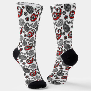 Chaussette Motif Paisley, Noir, Blanc et Rouge