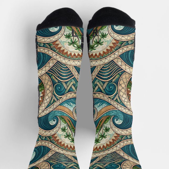 Chaussette Motif Palmiers Vague Tropicale Polynésienne Nom (Haut)