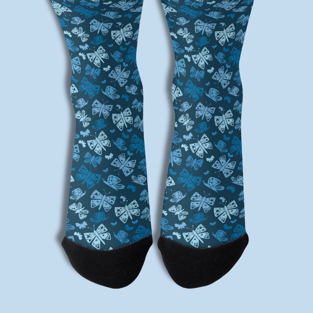 Chaussette Motif papillon bleu (Blue butterfly pattern socks)