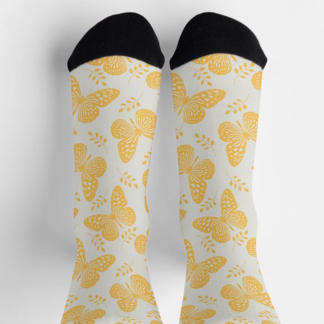 Chaussette Motif papillon jaune sur arrière - plan gris (Haut)