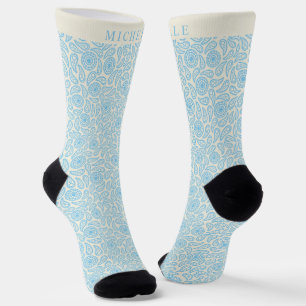 Chaussette Motif Pastel Blue Green Cream Paisley sur mesure