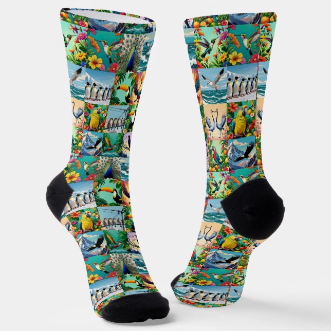 Chaussette Motif Patchwork Oiseaux  (Angulaire)