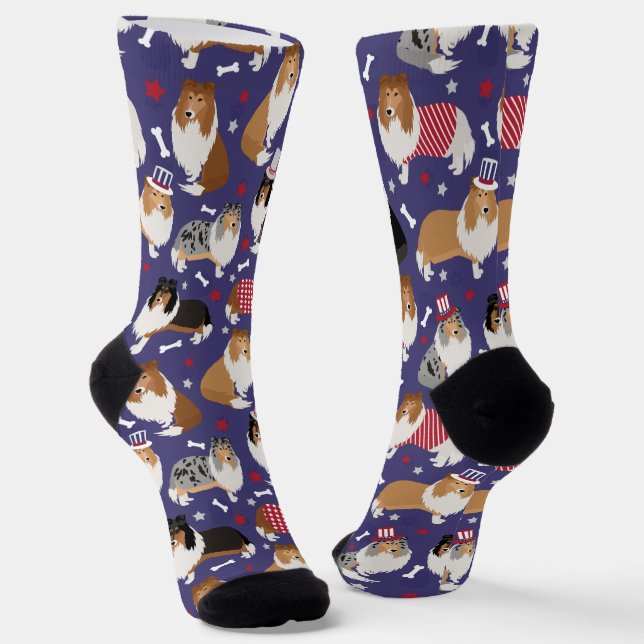 Chaussette Motif Patriotique Rough Collie (Angulaire)