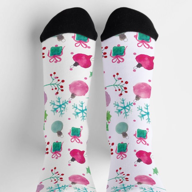 Chaussette Motif peint à la main sur le thème de Noël à l'aqu (Haut)