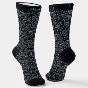 Chaussette Motif personnalisé noir foncé et blanc marguerite