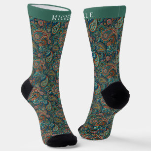 Chaussette Motif personnalisé Turquoise Blue Green Paisley
