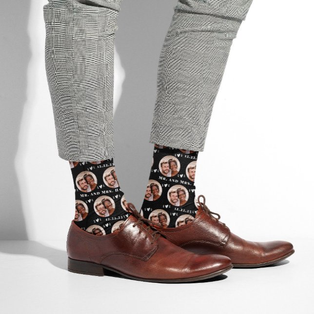 Chaussette Motif photo Fun Noir Nouveau marié Couple (Créateur téléchargé)