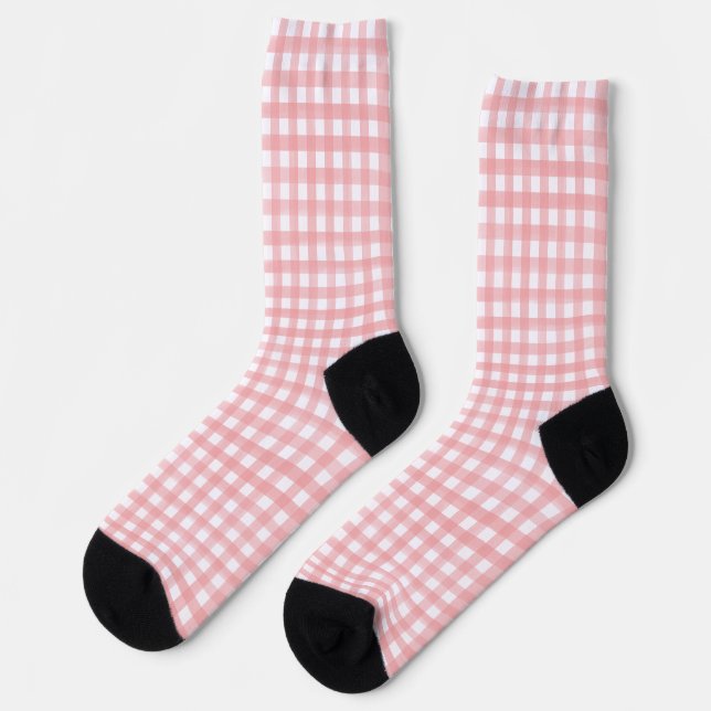 Chaussette Motif Plaid classique rose et blanc En vichy (Gauche)