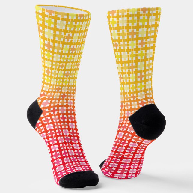 Chaussette Motif plaid dégradé jaune rouge (Angulaire)