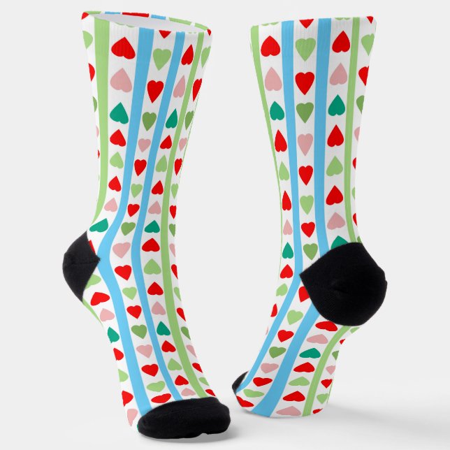 Chaussette Motif rayé avec des cœurs pour la Saint-Valentin  (Angulaire)