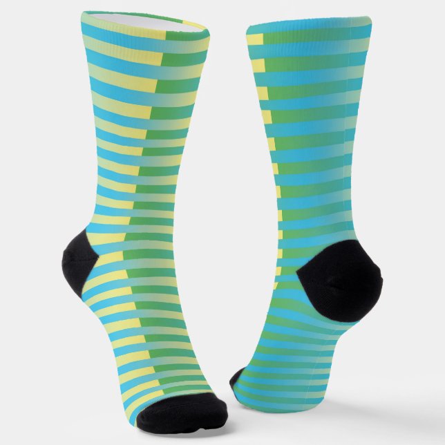 Chaussette Motif rayé bleu jaune vert (Angulaire)