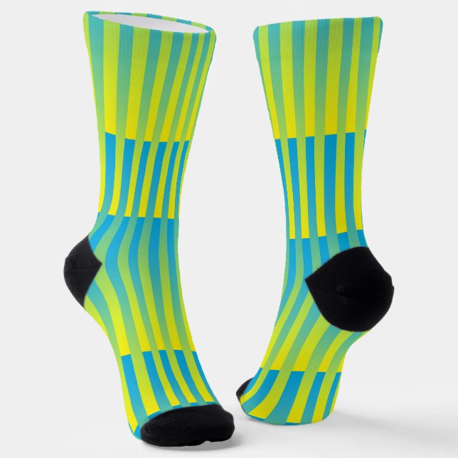 Chaussette Motif rayé bleu jaune vert (Angulaire)