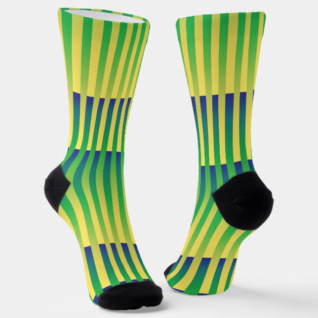 Chaussette Motif rayé bleu vert jaune (Angulaire)
