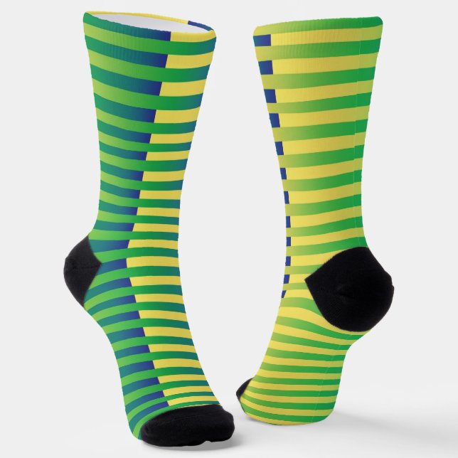 Chaussette Motif rayé bleu vert jaune (Angulaire)