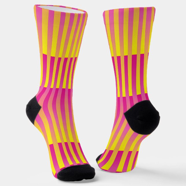 Chaussette Motif rayé jaune rose orange (Angulaire)