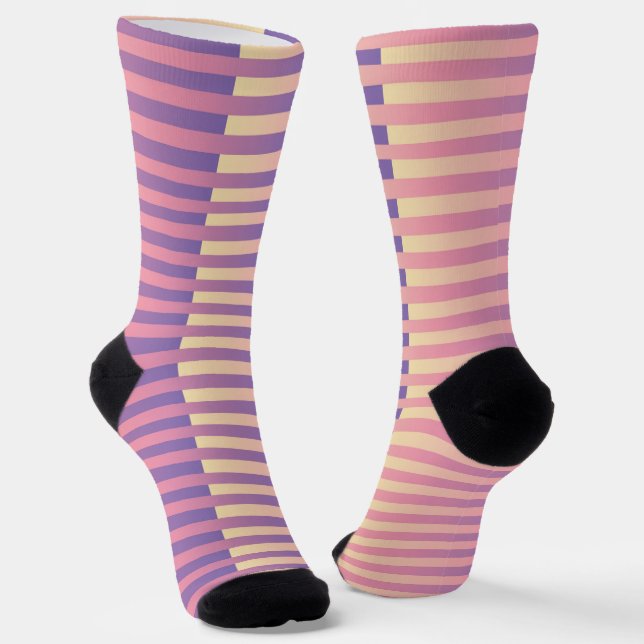 Chaussette Motif rayé jaune rose violet (Angulaire)