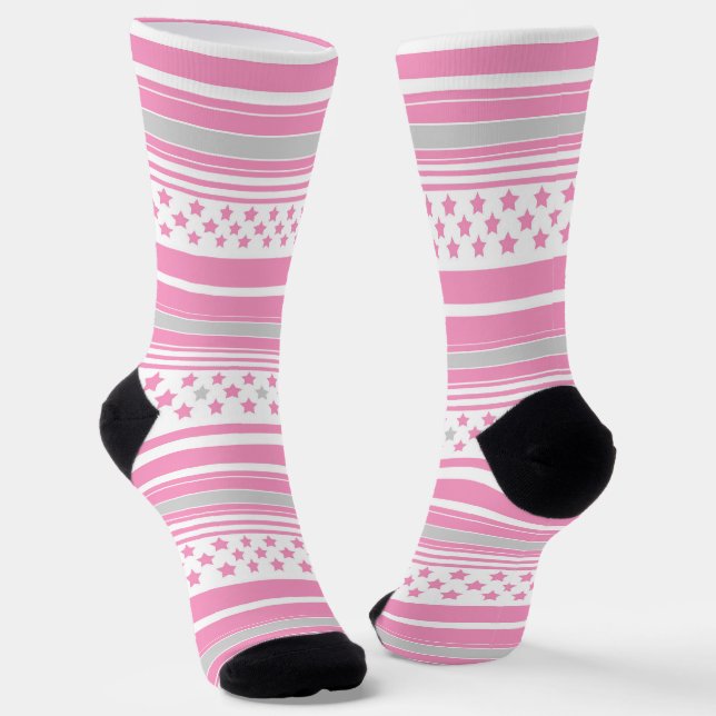 Chaussette Motif rayé rose avec étoiles (Angulaire)