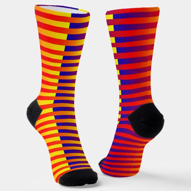 Chaussette Motif rayé rouge jaune orange bleu (Angulaire)