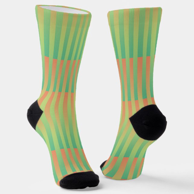 Chaussette Motif rayé vert orange (Angulaire)
