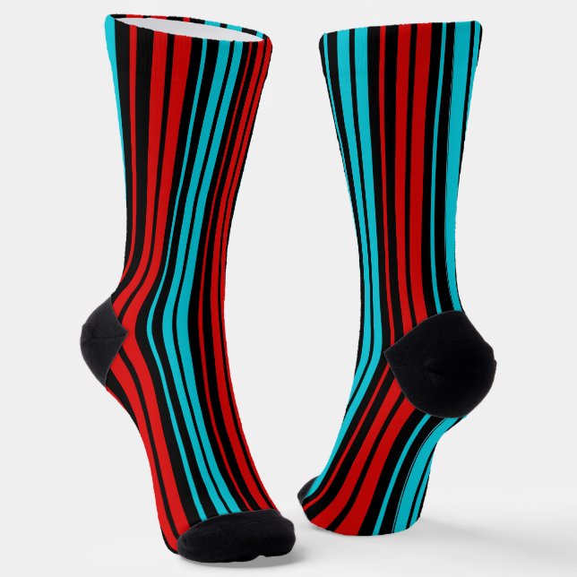 Chaussette Motif rayures noires rouges bleues   (Angulaire)