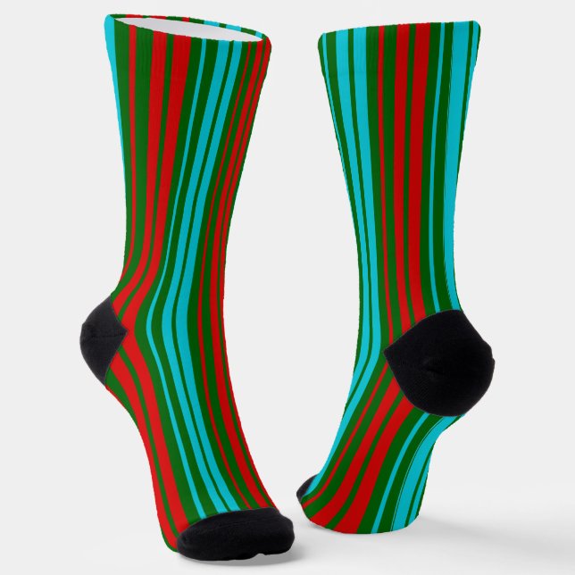 Chaussette Motif rayures vert rouge bleu   (Angulaire)