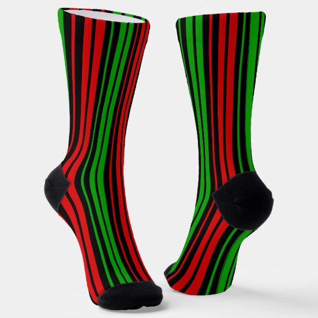 Chaussette Motif rayures vertes rouges noires   (Angulaire)