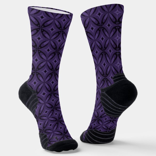 Chaussette Motif Rétro de Couleur Violet Foncé (Angulaire)