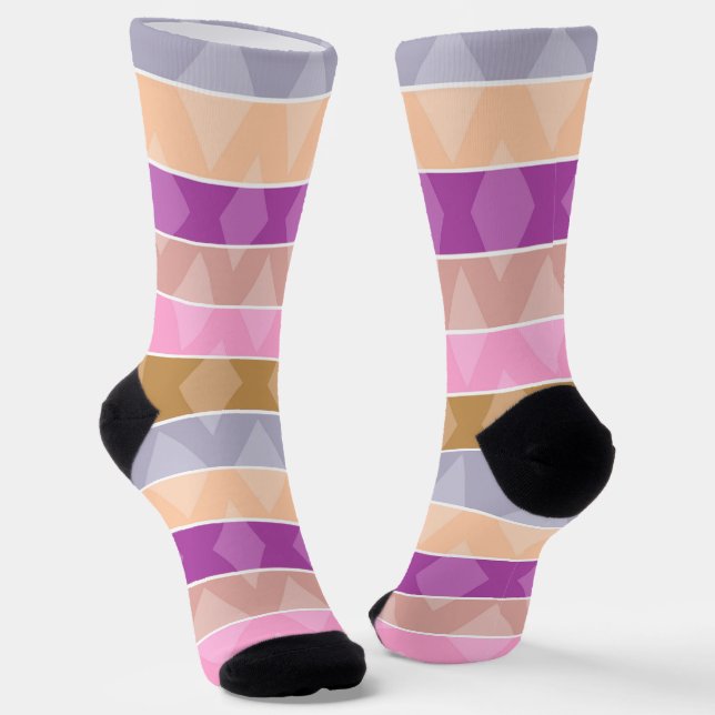 Chaussette Motif rétro géométrique rayé multicolore (Angulaire)