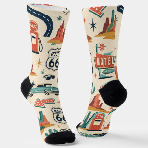Chaussette Motif Rétro Hôtel Route 66 pour un Road Trip au Dé